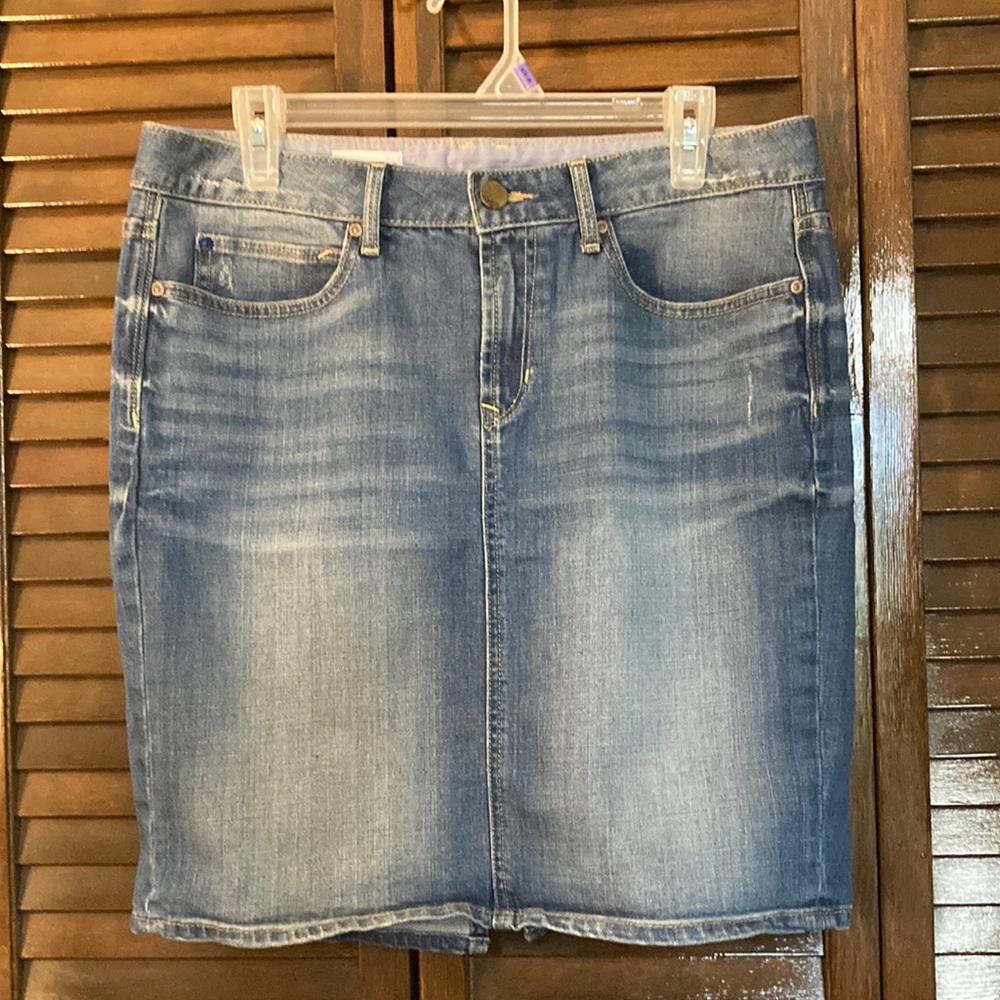 Gap 1969 Light Wash Denim Jean Knee Mid Length Skirt Sz 10 EUC